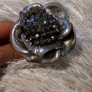 Silver Cuff Rose Bracelet with Stones